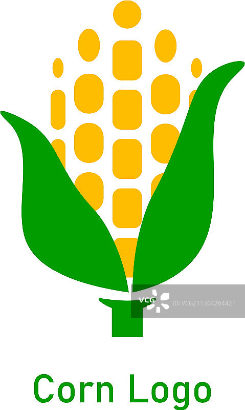 玉米芯标志设计为黄色和绿色的玉米种子图片素材