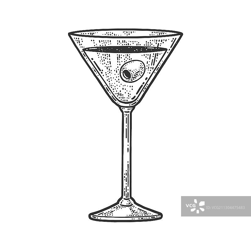 酒精饮料橄榄在玻璃素描图片素材