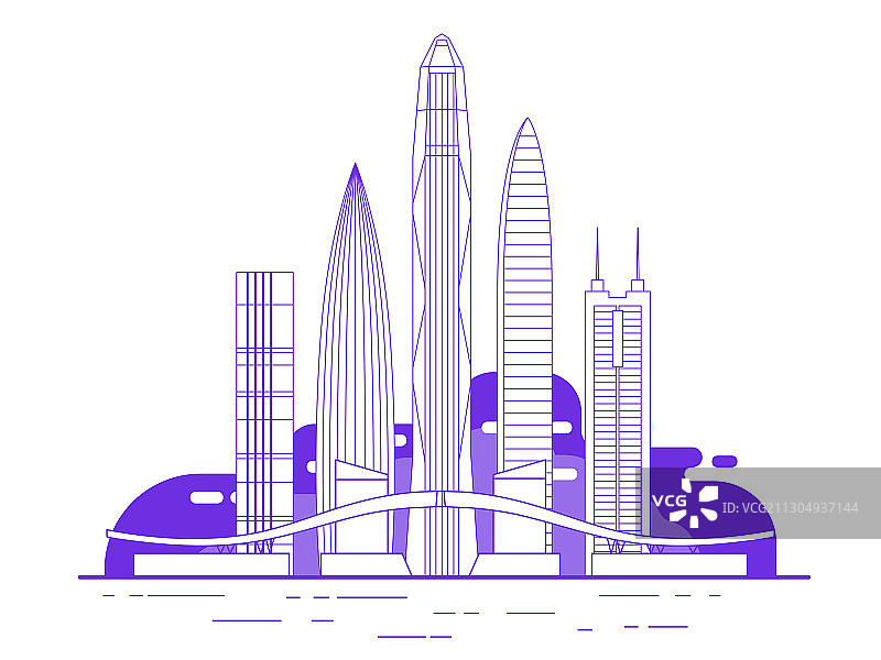 深圳天际线地标建筑城市线性矢量插画海报图片素材