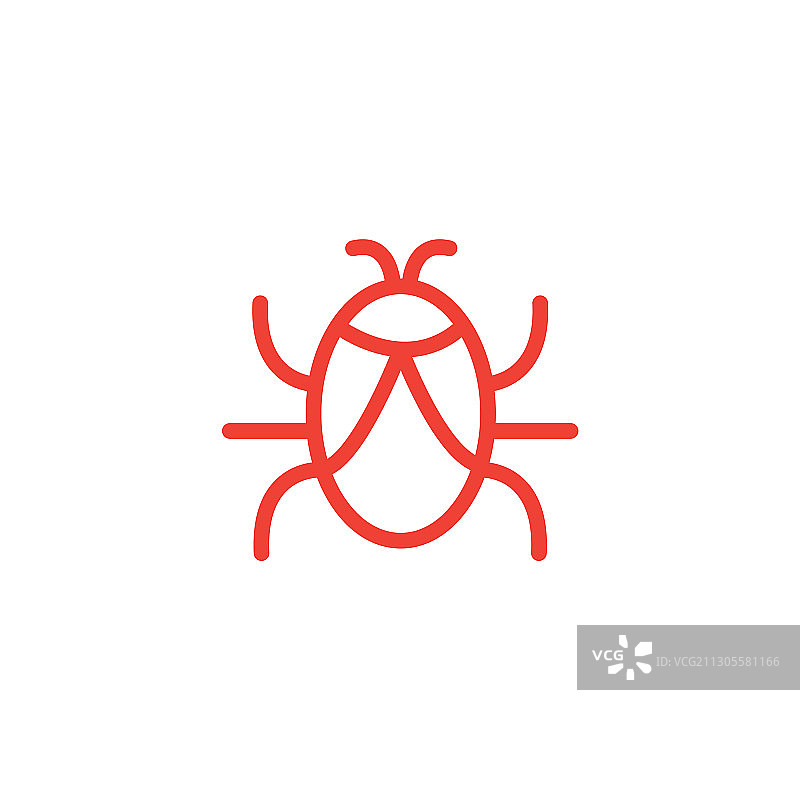 Bug线红色图标在白色背景红色平坦图片素材