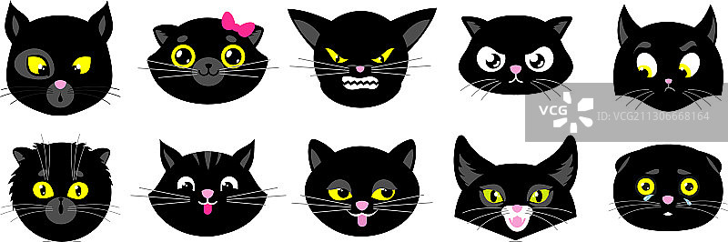 黑猫脸孤立扁小猫万圣节图片素材