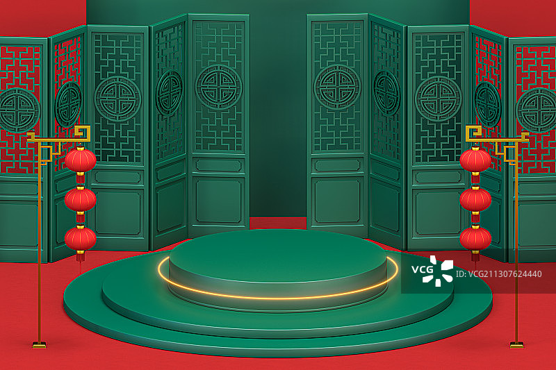 古典中国风舞台背景 3D渲染图片素材