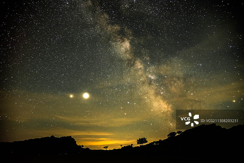 低角度的轮廓山对天空的夜晚，希腊，罗马尼亚图片素材