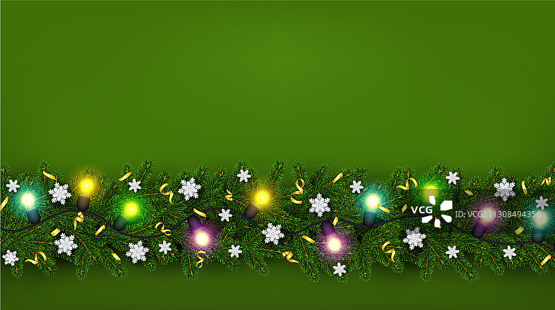 圣诞树上的花环，树枝上的灯泡图片素材