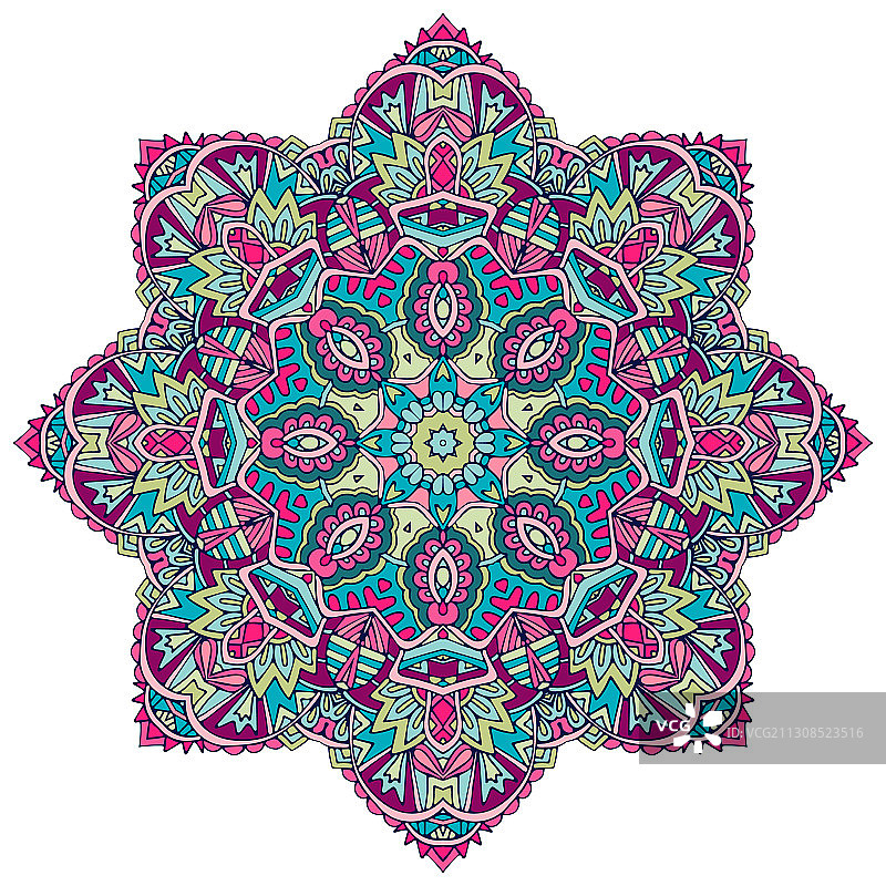 抽象曼陀罗花卉设计色彩斑斓的点缀图片素材