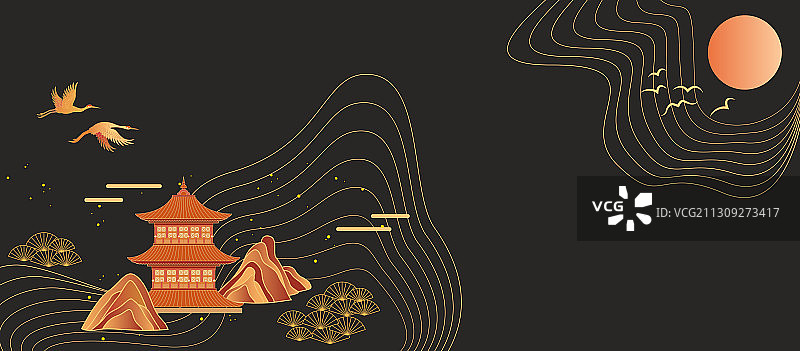 中国风山水线条装饰背景图片素材