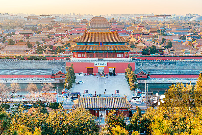 中国北京故宫博物院高视角晴天风光图片素材