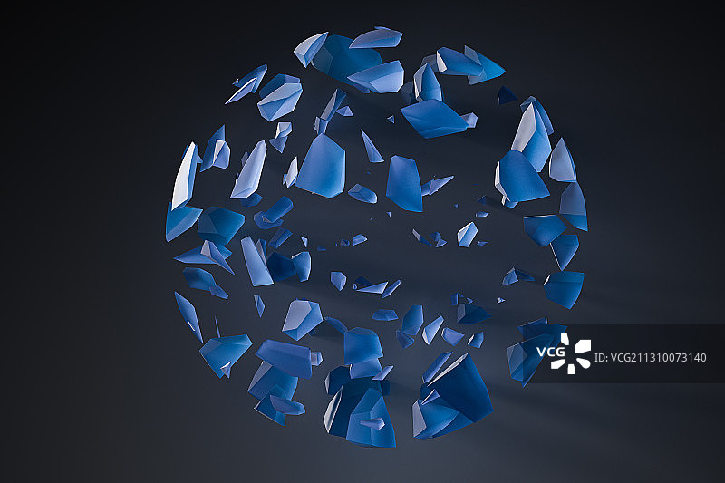 碎裂的玻璃球体 3D渲染图片素材