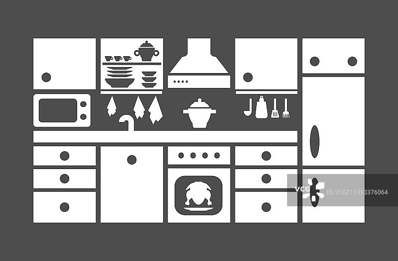 厨房家具图标设置剪影孤立图片素材