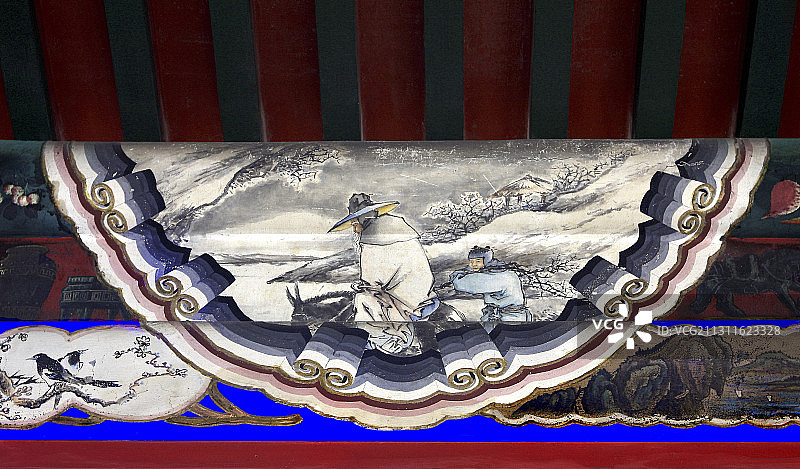颐和园长廊里的包袱皮苏式彩画灞桥思诗图片素材