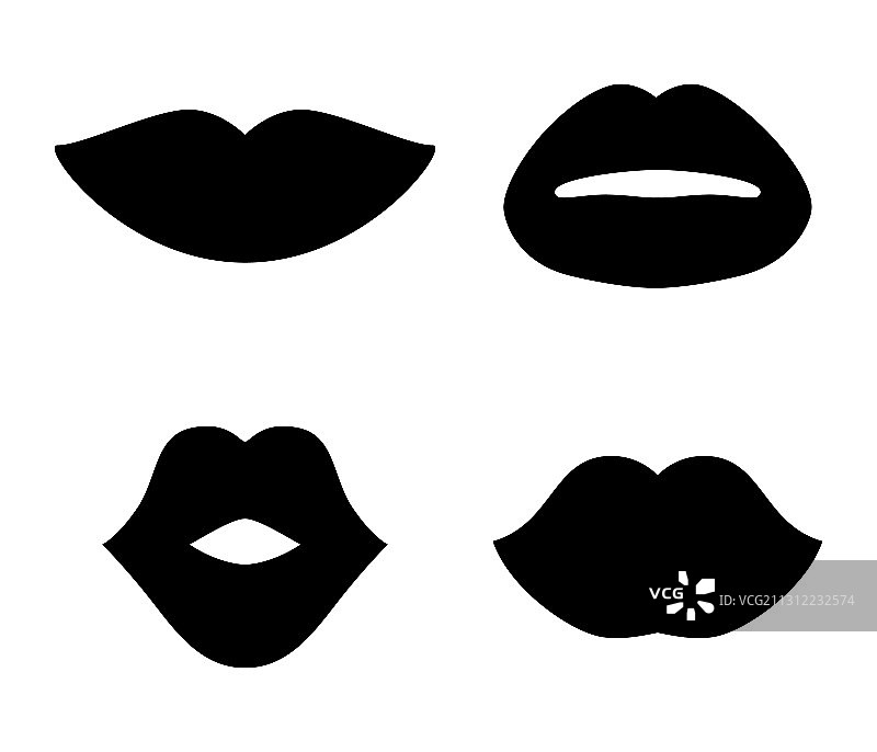 不同的黑人女性嘴唇图标设置隔离图片素材