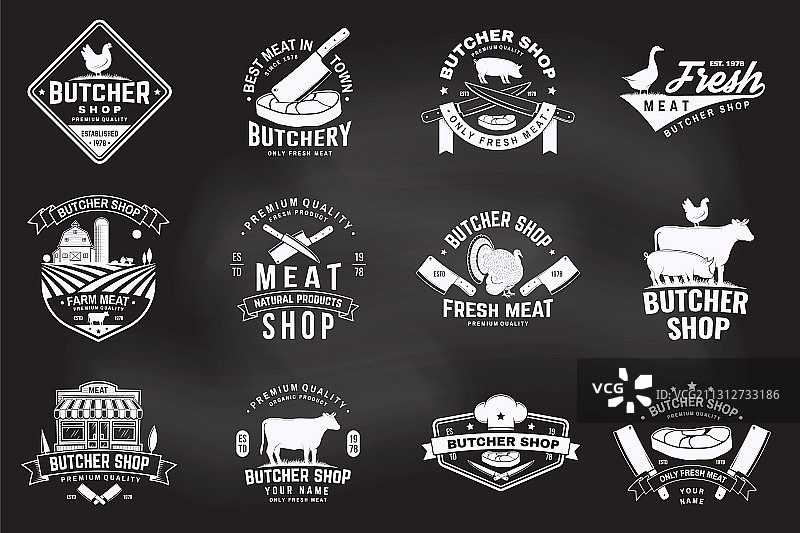 设置肉店徽章或标签与牛牛肉图片素材