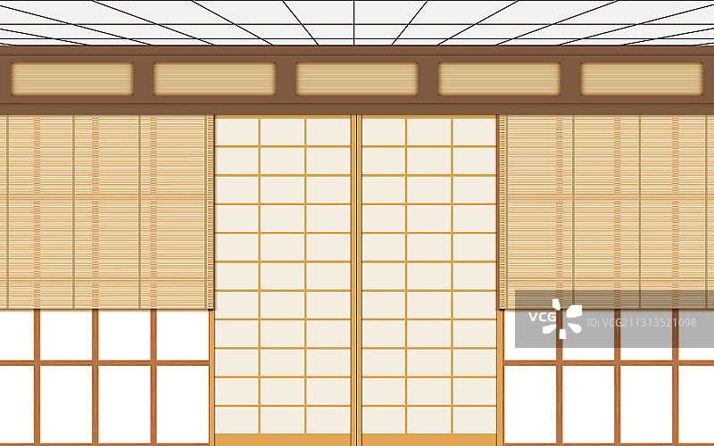 日本柔道馆房间窗户上的木窗帘图片素材
