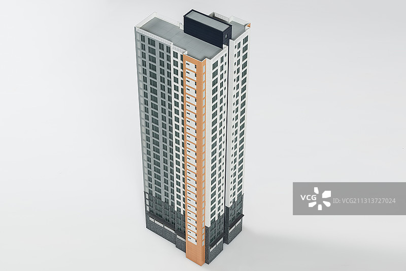 灰色背景下公寓复杂模型的高角度视图图片素材