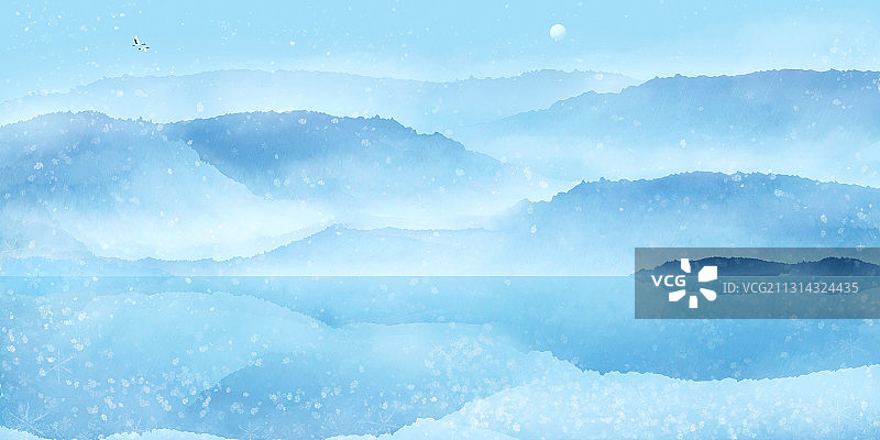 下雪天的森林山峰插画背景图片素材