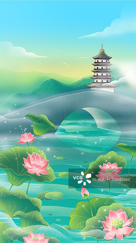 美丽中国｜城市主题插画（杭州西湖）图片素材