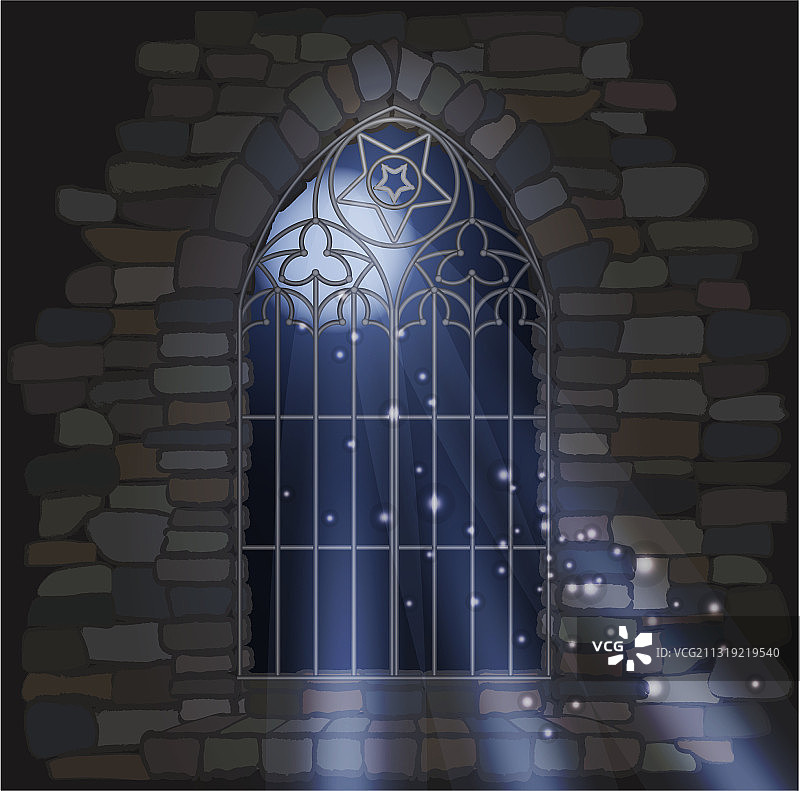 华丽的哥特式窗户石房子魔幻月光图片素材