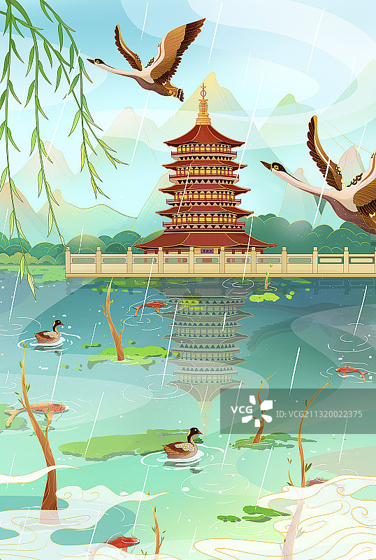 中国风二十四节气谷雨插画图片素材