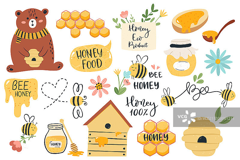 可爱的蜂蜜符号手绘蜂蜜罐图片素材