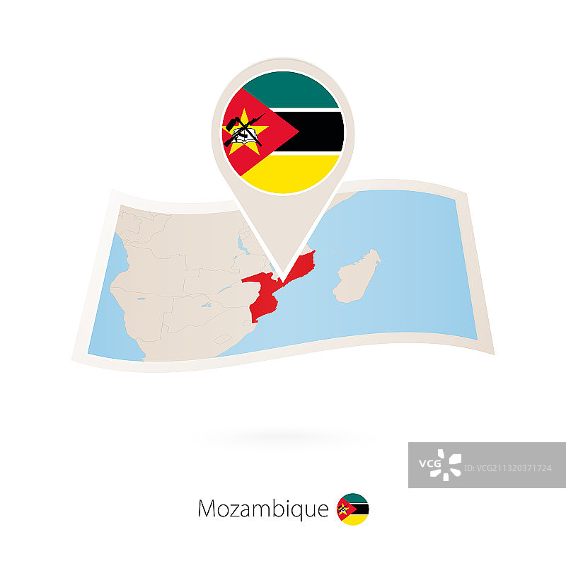 折叠纸地图的莫桑比克与国旗别针图片素材