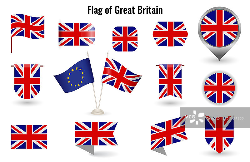 旗帜大不列颠大set图标和图片素材