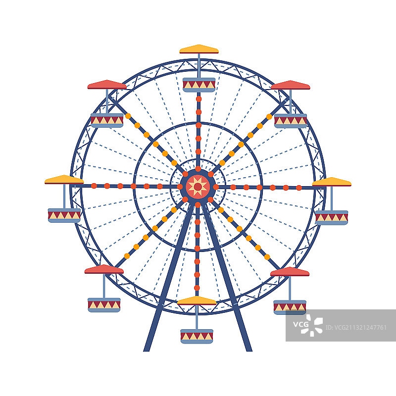 游乐园摩天轮平面彩色图标图片素材