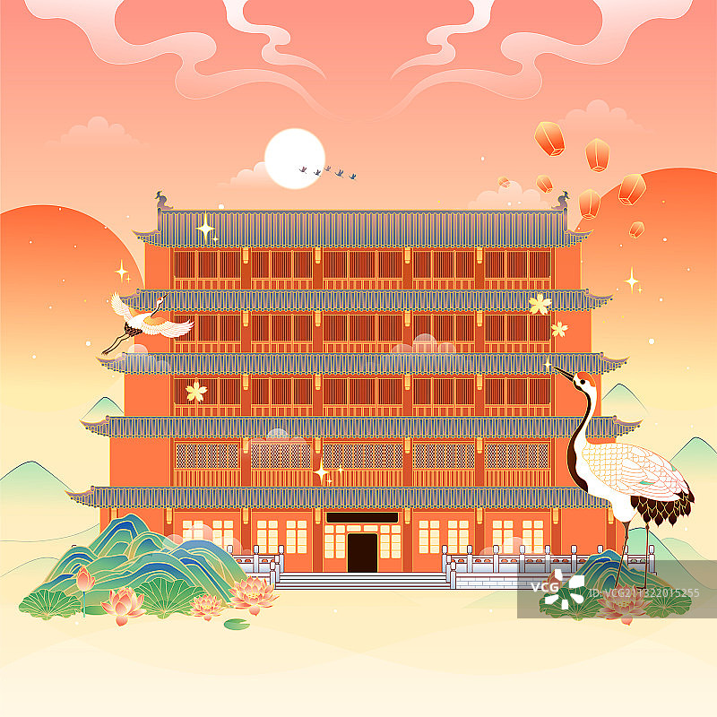 广州镇海楼风景建筑矢量插画图片素材