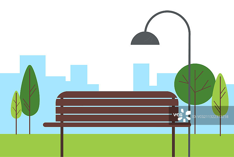 城市绿地公园长椅路灯树图片素材