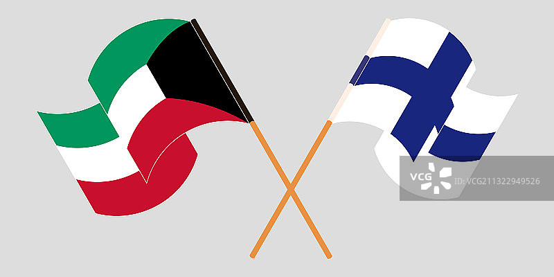 交叉挥舞着科威特和芬兰的旗帜图片素材