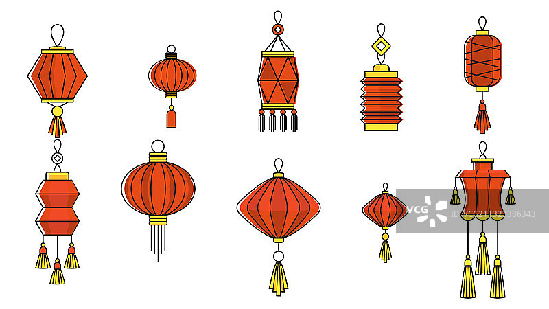 中国的纸灯笼套平了颜色图片素材