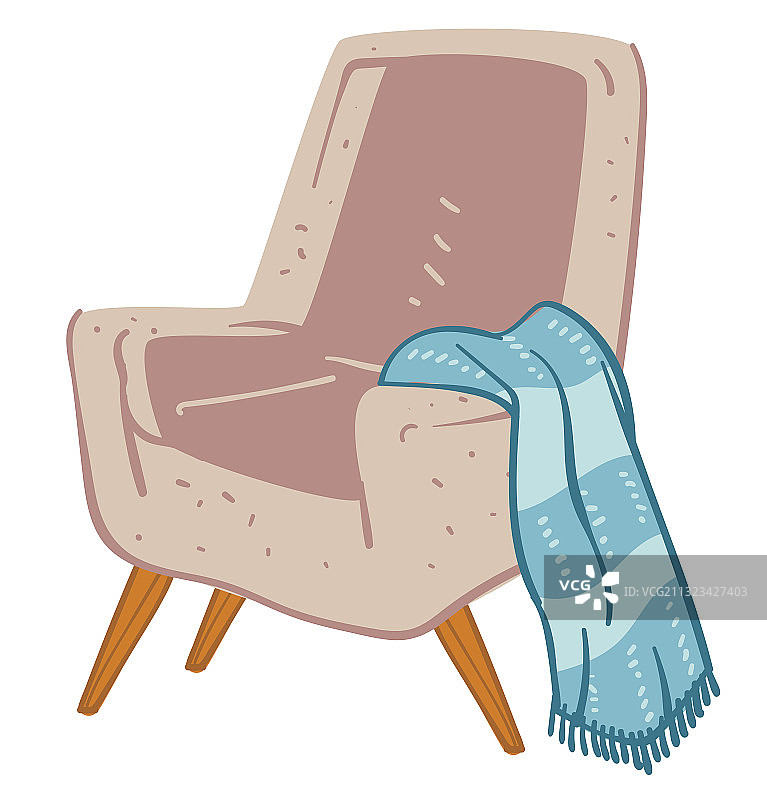 舒适的扶手椅和温暖的针织格子或毯子图片素材