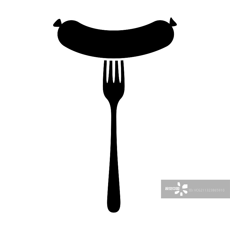 烤香肠在叉子上孤立的白色图标图片素材