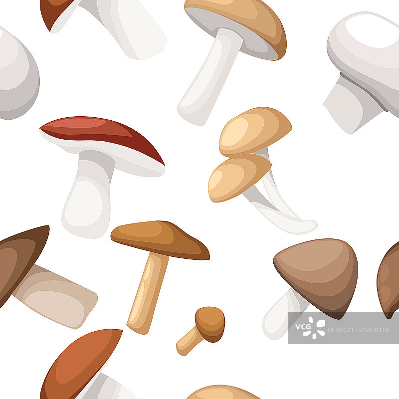 无缝模式不同的蘑菇上白色图片素材