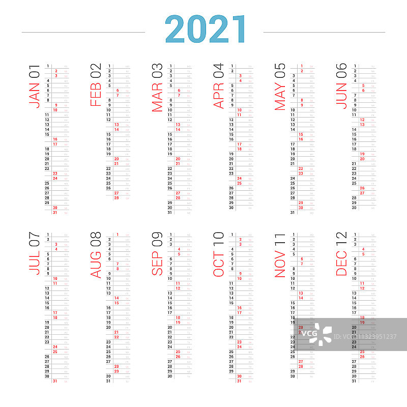 2021年计划日历垂直设计图片素材