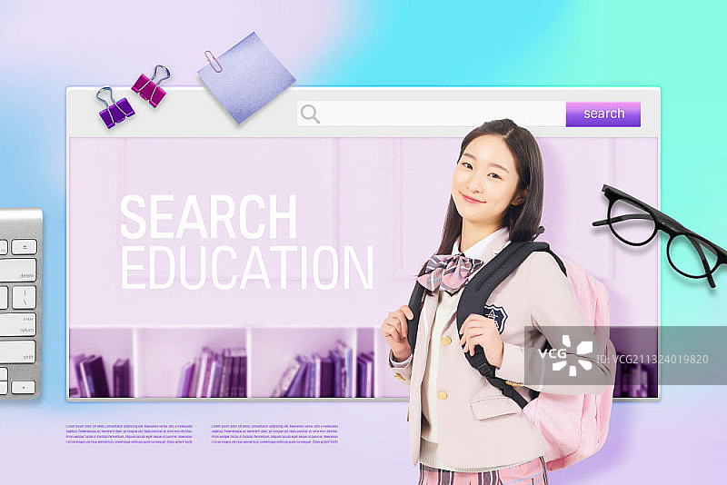 编辑图像搜索教育与女学生站在浏览器前图片素材