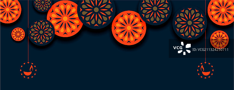 快乐的排灯节橙色印度风格装饰图片素材