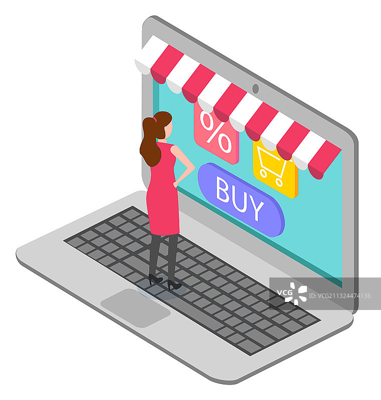 女人在网上购物与笔记本电脑网上商店图片素材