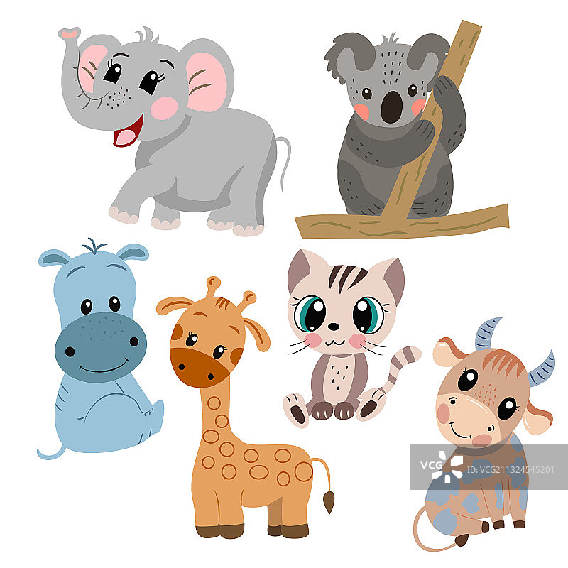 设定卡通大象考拉长颈鹿河马图片素材