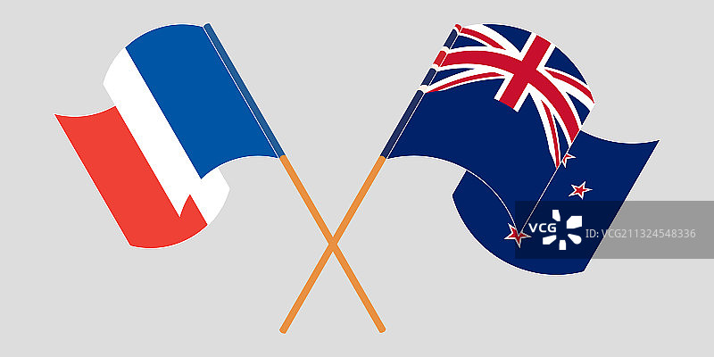交叉和挥舞着新西兰和法国的旗帜图片素材