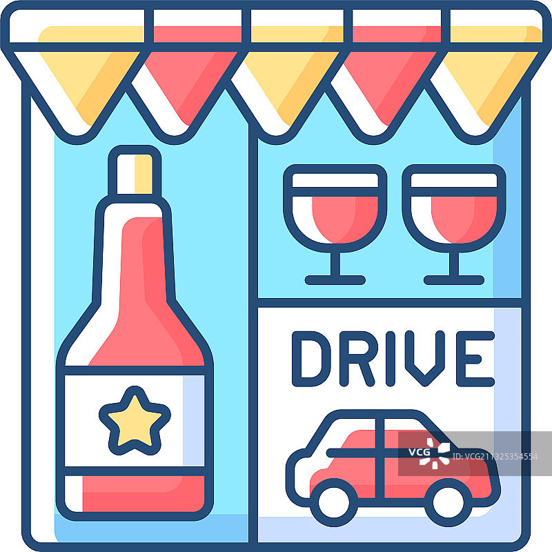 驾驶通过酒类商店RGB颜色图标图片素材