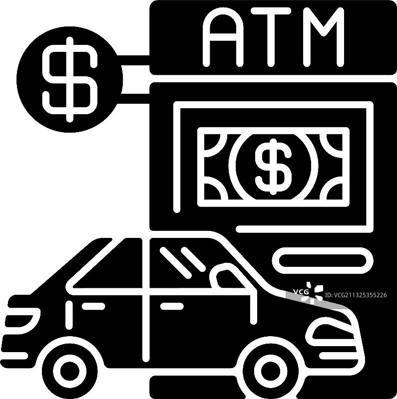 驾驶通过ATM黑色象形图标图片素材