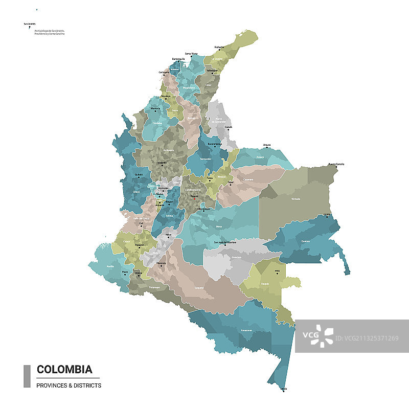 哥伦比亚高详细地图与细分图片素材