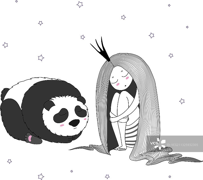 晚上熊猫公主图片素材