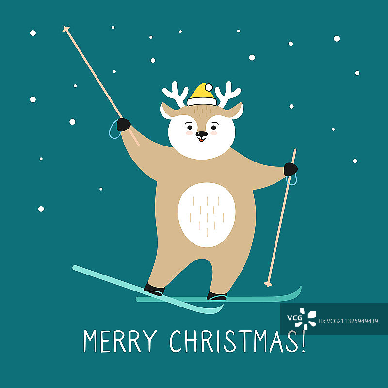 鹿带着滑雪贺卡问候圣诞图片素材