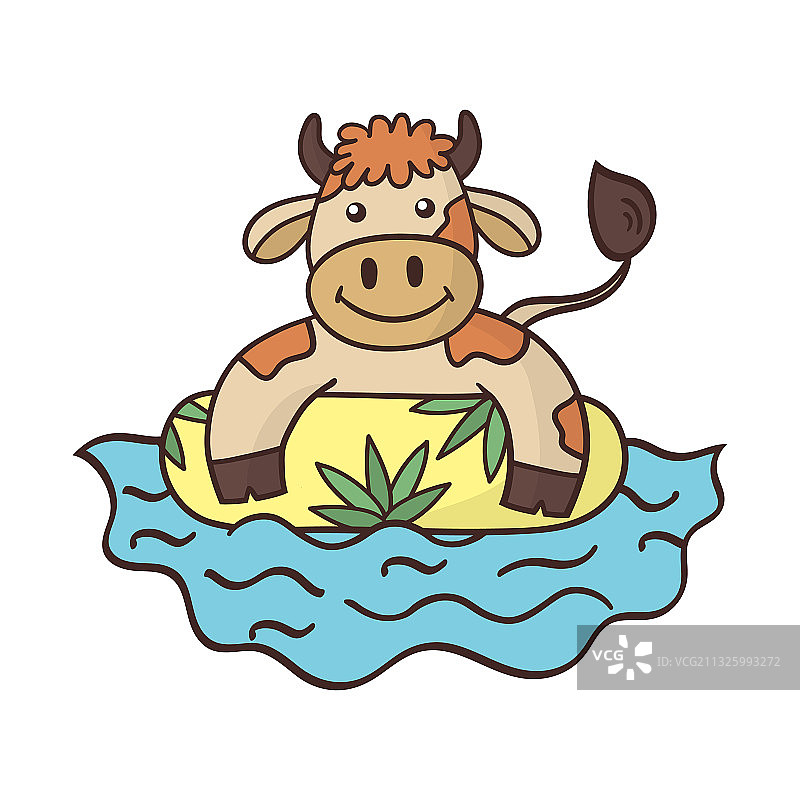 卡通可爱的公牛在海里游泳图片素材