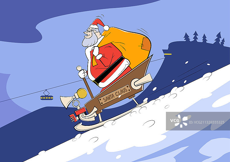 卡通圣诞老人下山了图片素材