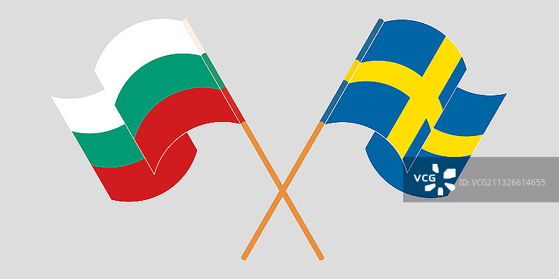 交叉和挥舞着保加利亚和瑞典的旗帜图片素材