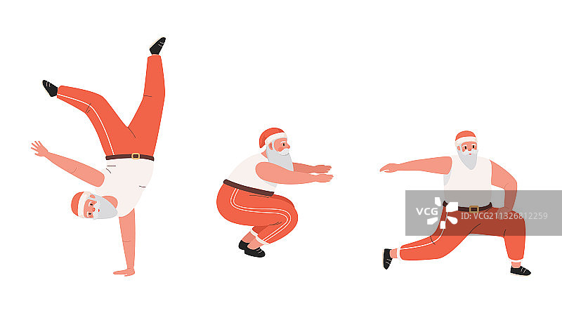可爱又有趣的圣诞老人在做运动图片素材