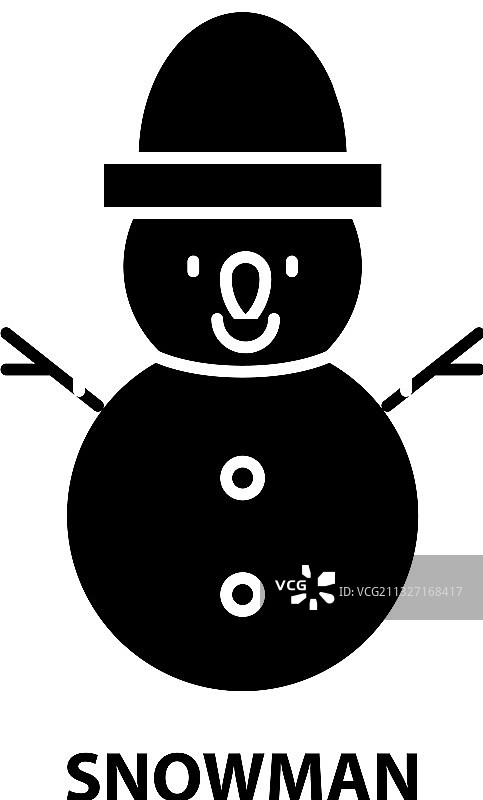 雪人图标与可编辑的黑色标志图片素材
