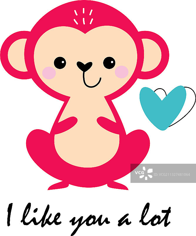 可爱的粉红猴和爱的心作为情人节图片素材